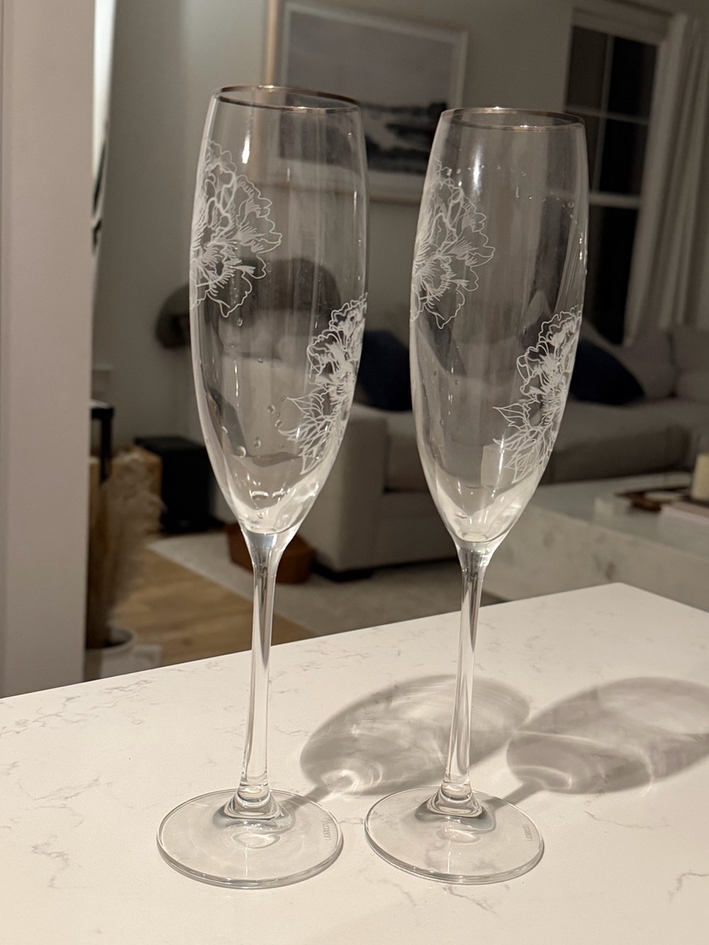 Lenox Silver Peony Toasting Flutes - Picture 7 of 8